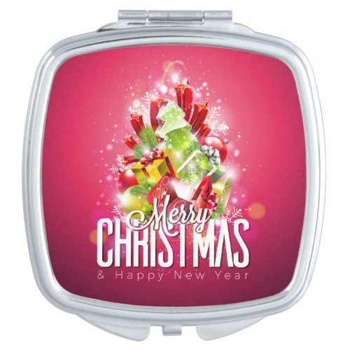 Modern Red Christmas Graphic Design Illustration Compact Mirror