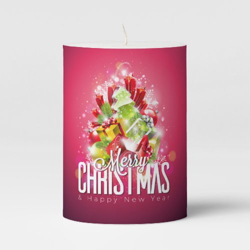 Modern Red Christmas Graphic Design Illustration Pillar Candle