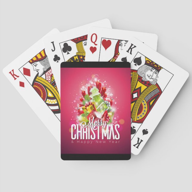Modern Red Christmas Graphic Design Illustration Poker Cards (Back)
