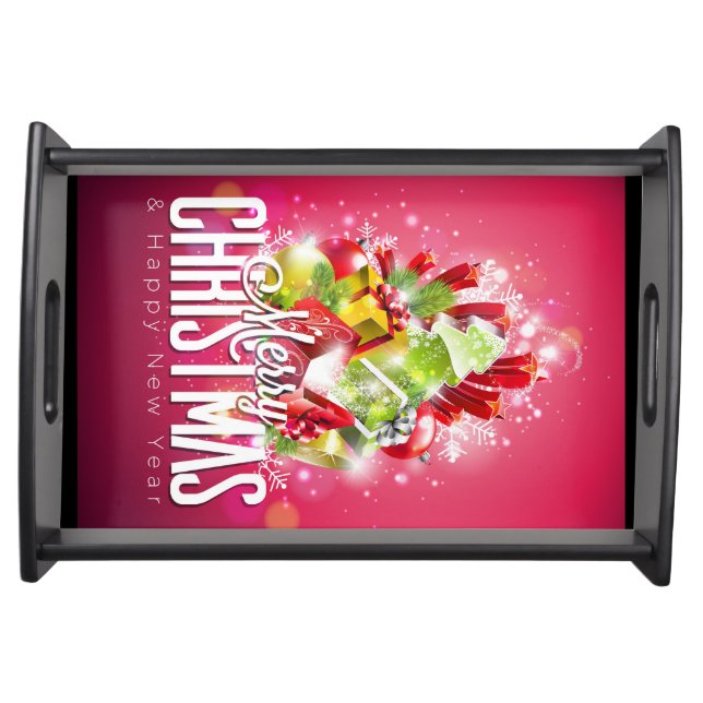 Modern Red Christmas Graphic Design Illustration Serving Tray (Front)
