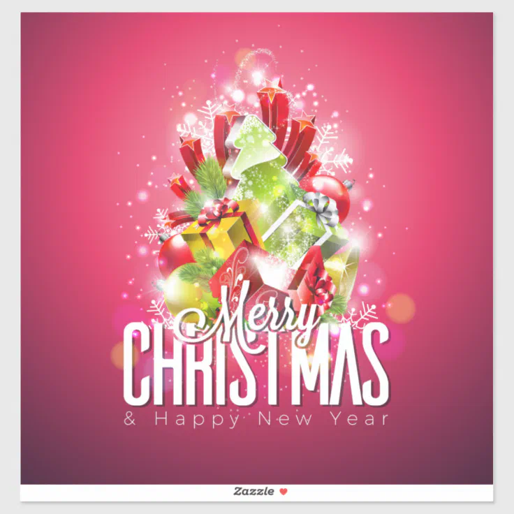 Modern Red Christmas Graphic Design Illustration Sticker | Zazzle