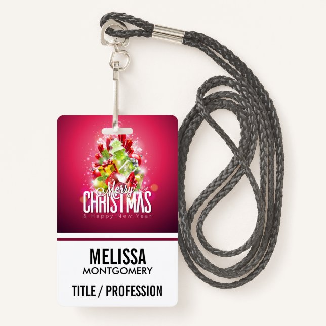 Modern Red Christmas Graphic Illustration Badge (Front with Lanyard)