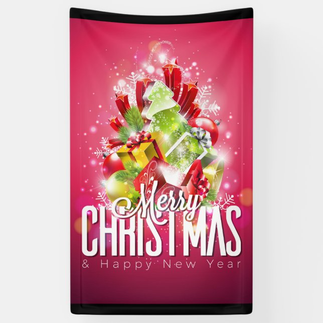 Modern Red Christmas Graphic Illustration Banner (Vertical)