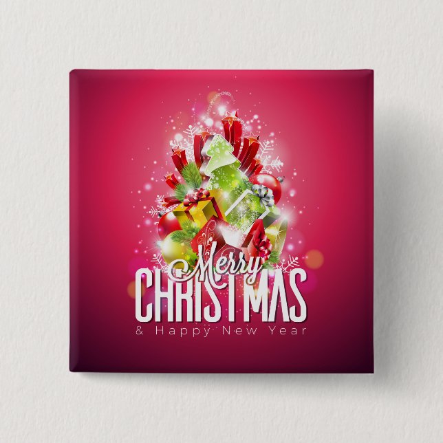 Modern Red Christmas Graphic Illustration Button (Front)