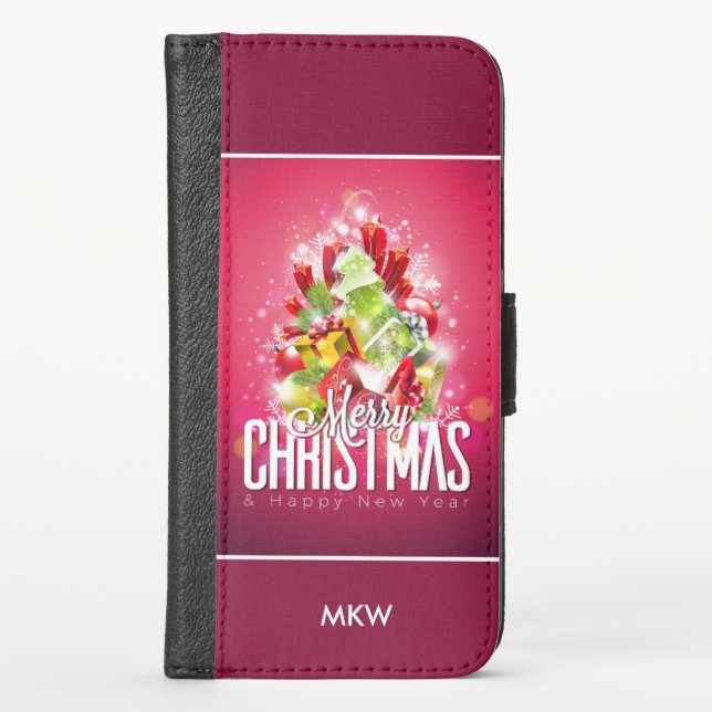 Modern Red Christmas Graphic Illustration iPhone Wallet Case (Front)