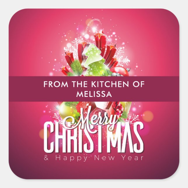 Modern Red Christmas Graphic Illustration Kitchen Square Sticker (Front)