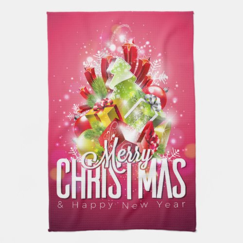 Modern Red Christmas Graphic Illustration Kitchen Towel