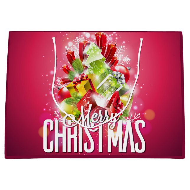 Modern Red Christmas Graphic Illustration Large Gift Bag (Front)