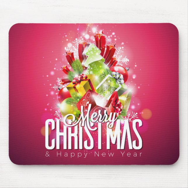 Modern Red Christmas Graphic Illustration Mouse Pad (Front)