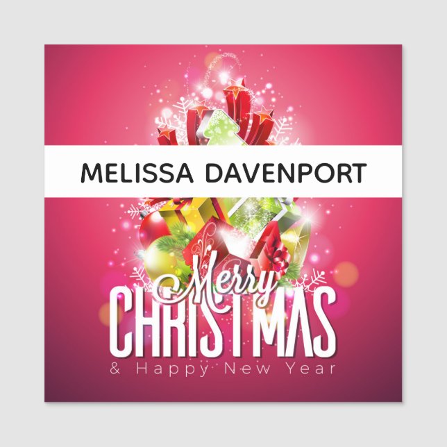 Modern Red Christmas Graphic Illustration Name Tag (Front)