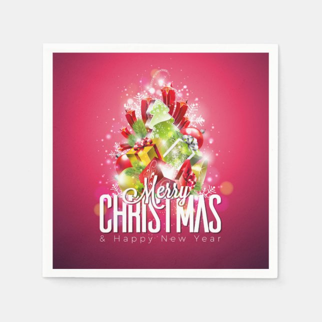 Modern Red Christmas Graphic Illustration Napkins (Front)
