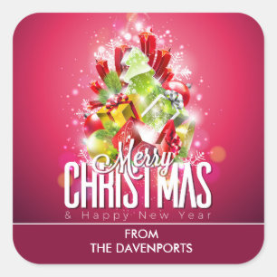 Modern Red Christmas Graphic Illustration Square Sticker