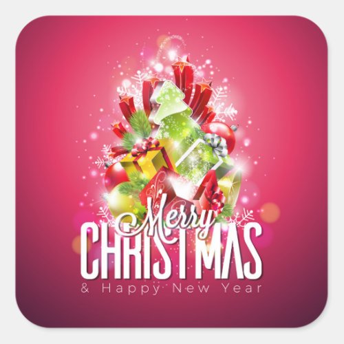 Modern Red Christmas Graphic Illustration Square Sticker