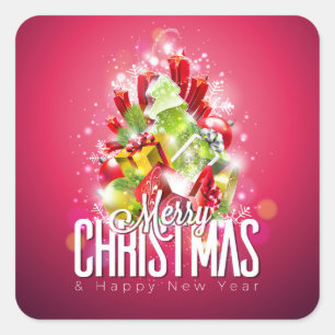 Modern Red Christmas Graphic Illustration Square Sticker