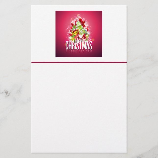 Modern Red Christmas Graphic Illustration Stationery (Front)