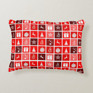 Modern Red Christmas Grid Pattern Minimalist  Accent Pillow