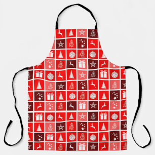 Modern Red Christmas Grid Pattern Minimalist  Apron