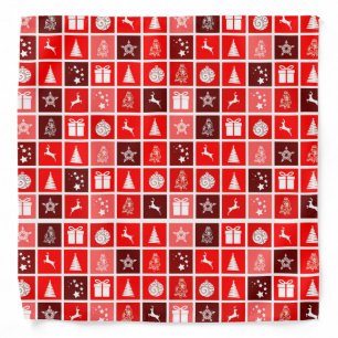 Modern Red Christmas Grid Pattern Minimalist  Bandana