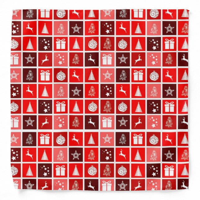 Modern Red Christmas Grid Pattern Minimalist  Bandana (Front)