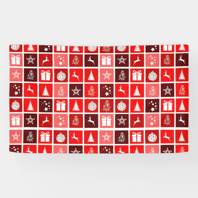 Modern Red Christmas Grid Pattern Minimalist  Banner (Horizontal)