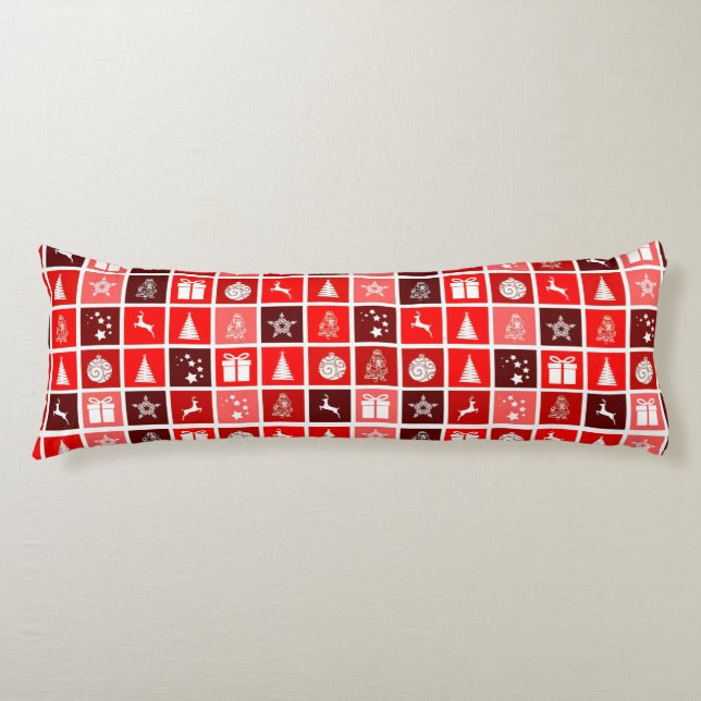 Modern Red Christmas Grid Pattern Minimalist  Body Pillow (Front)