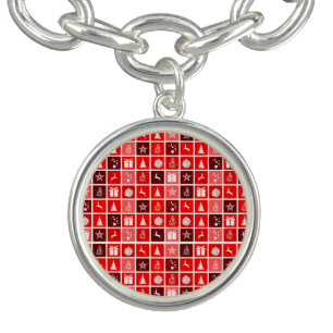 Modern Red Christmas Grid Pattern Minimalist  Bracelet