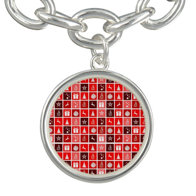 Modern Red Christmas Grid Pattern Minimalist  Bracelet (Design)