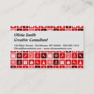 Modern Red Christmas Grid Pattern Minimalist  Business Card