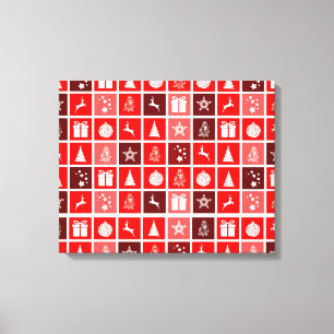 Modern Red Christmas Grid Pattern Minimalist  Canvas Print