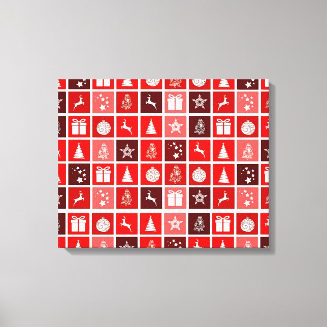 Modern Red Christmas Grid Pattern Minimalist  Canvas Print (Front)