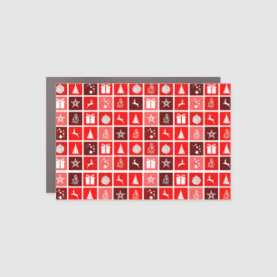 Modern Red Christmas Grid Pattern Minimalist  Car Magnet