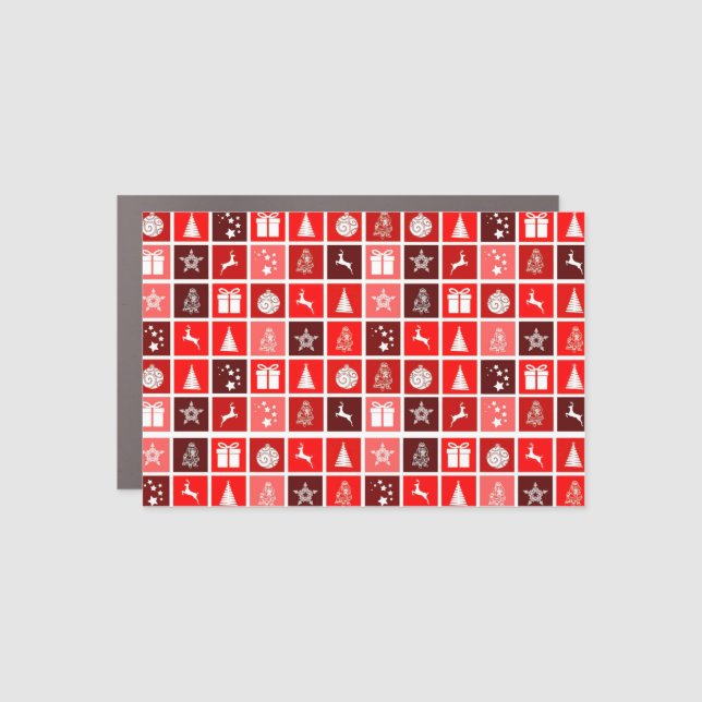 Modern Red Christmas Grid Pattern Minimalist  Car Magnet (Front)