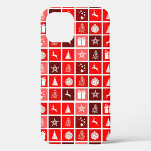 Modern Red Christmas Grid Pattern Minimalist iPhone 12 Case