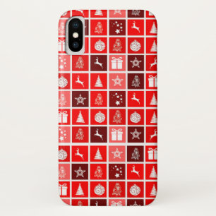 Modern Red Christmas Grid Pattern Minimalist iPhone X Case