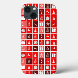 Modern Red Christmas Grid Pattern Minimalist iPhone 13 Case
