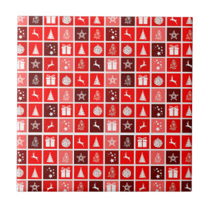 Modern Red Christmas Grid Pattern Minimalist  Ceramic Tile