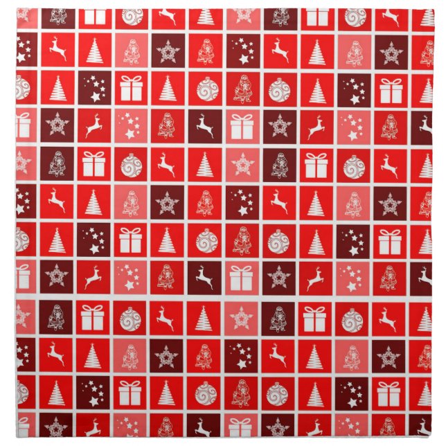 Modern Red Christmas Grid Pattern Minimalist  Cloth Napkin (Front)