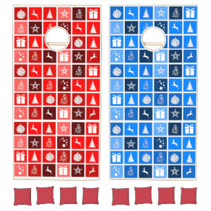 Modern Red Christmas Grid Pattern Minimalist Cornhole Set