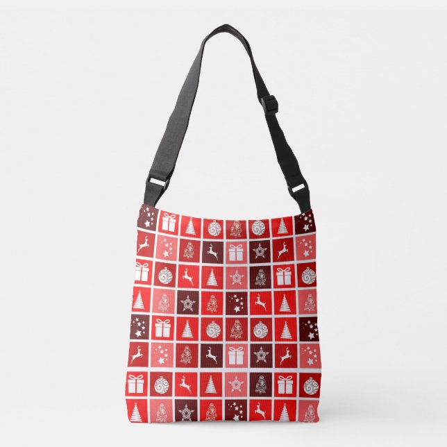 Modern Red Christmas Grid Pattern Minimalist  Crossbody Bag (Front)