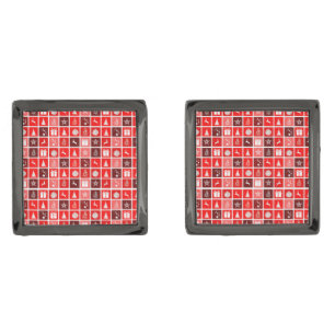Modern Red Christmas Grid Pattern Minimalist  Cufflinks
