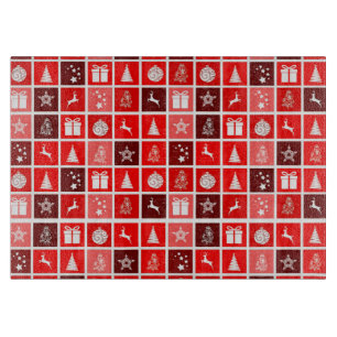 Modern Red Christmas Grid Pattern Minimalist Cutting Board
