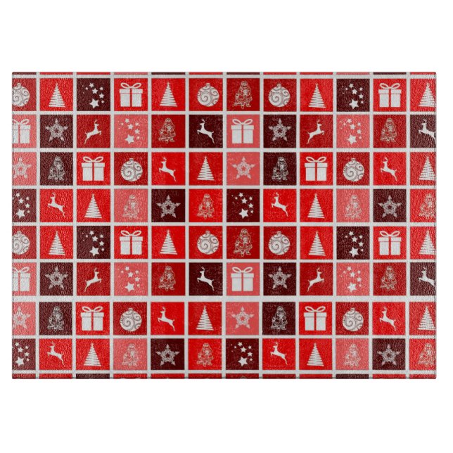 Modern Red Christmas Grid Pattern Minimalist  Cutting Board (Front)