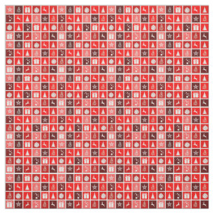 Modern Red Christmas Grid Pattern Minimalist  Fabric