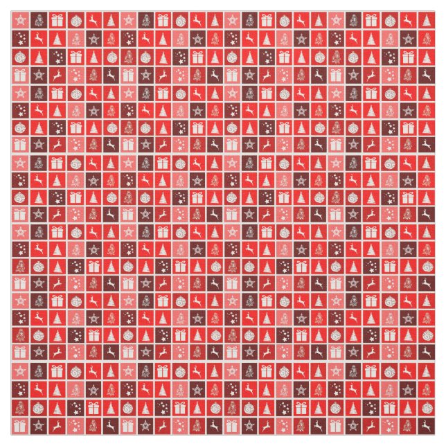 Modern Red Christmas Grid Pattern Minimalist  Fabric (Swatch)