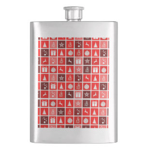 Modern Red Christmas Grid Pattern Minimalist Flask