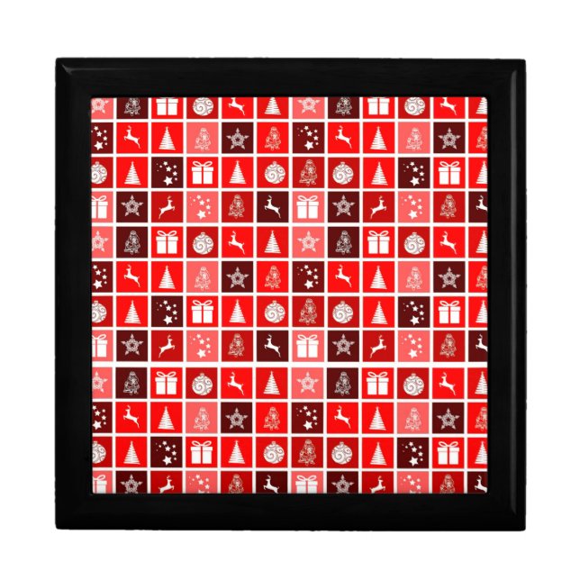 Modern Red Christmas Grid Pattern Minimalist  Gift Box (Front)