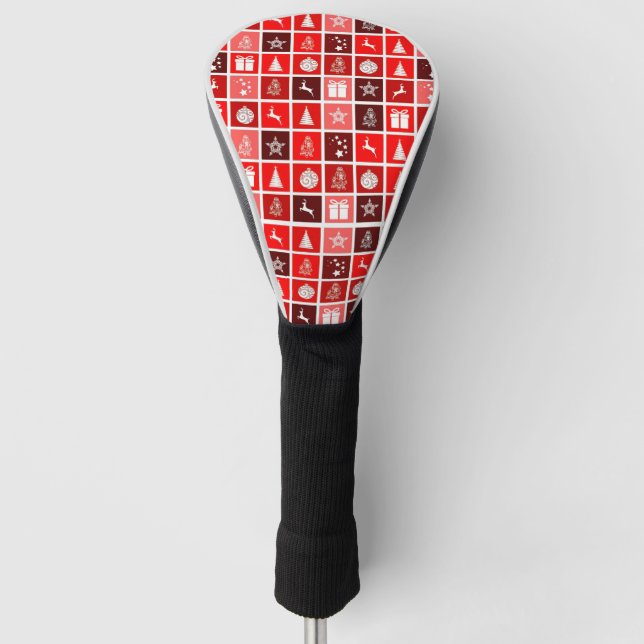 Modern Red Christmas Grid Pattern Minimalist  Golf Head Cover (Front)