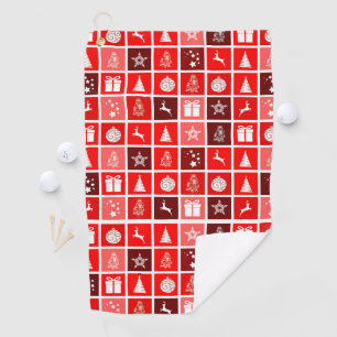 Modern Red Christmas Grid Pattern Minimalist  Golf Towel