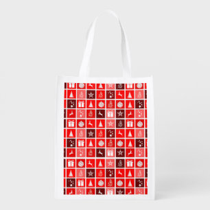 Modern Red Christmas Grid Pattern Minimalist  Grocery Bag