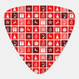 Modern Red Christmas Grid Pattern Minimalist  Guitar Pick